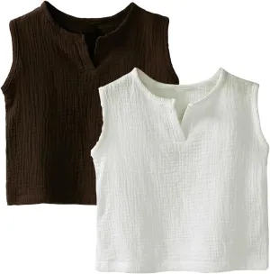 MYGBCPJS Boys Girls 2 Pack Cotton Linen Tank Top Toddler Kids Sleeveless Crewneck Vest Tee Shirt Baby Summer Solid Tshirt