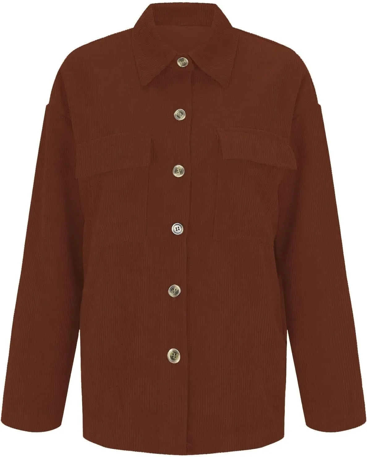 Oversize Corduroy Jacket for Womens Button Lapel Solid Long Sleeve Shirts Shacket Jacket Tops Boyfriend Style Coat