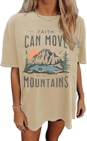 Oversized Find Your Road T-Shirt for Women Hiking Camping Shirt Faith Move Mountain Graphic T Shirts