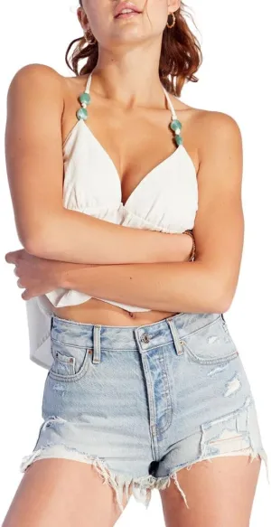 PacSun Women's Light Indigo Ripped Button Fly High Waisted Denim Festival Shorts
