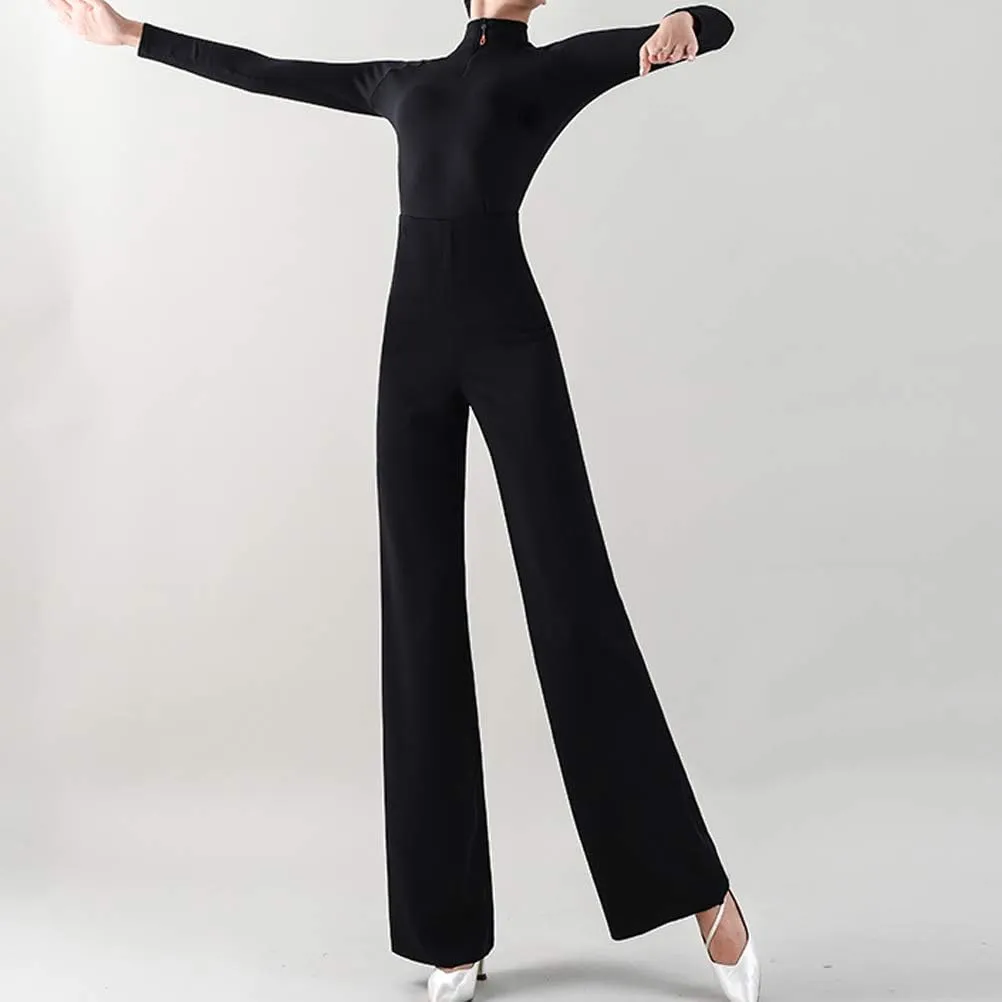 Palazzo Pants for Women Dressy Wide Leg Black Dance Pants for Women with High Waist Suit Ballroom Latin Salsa