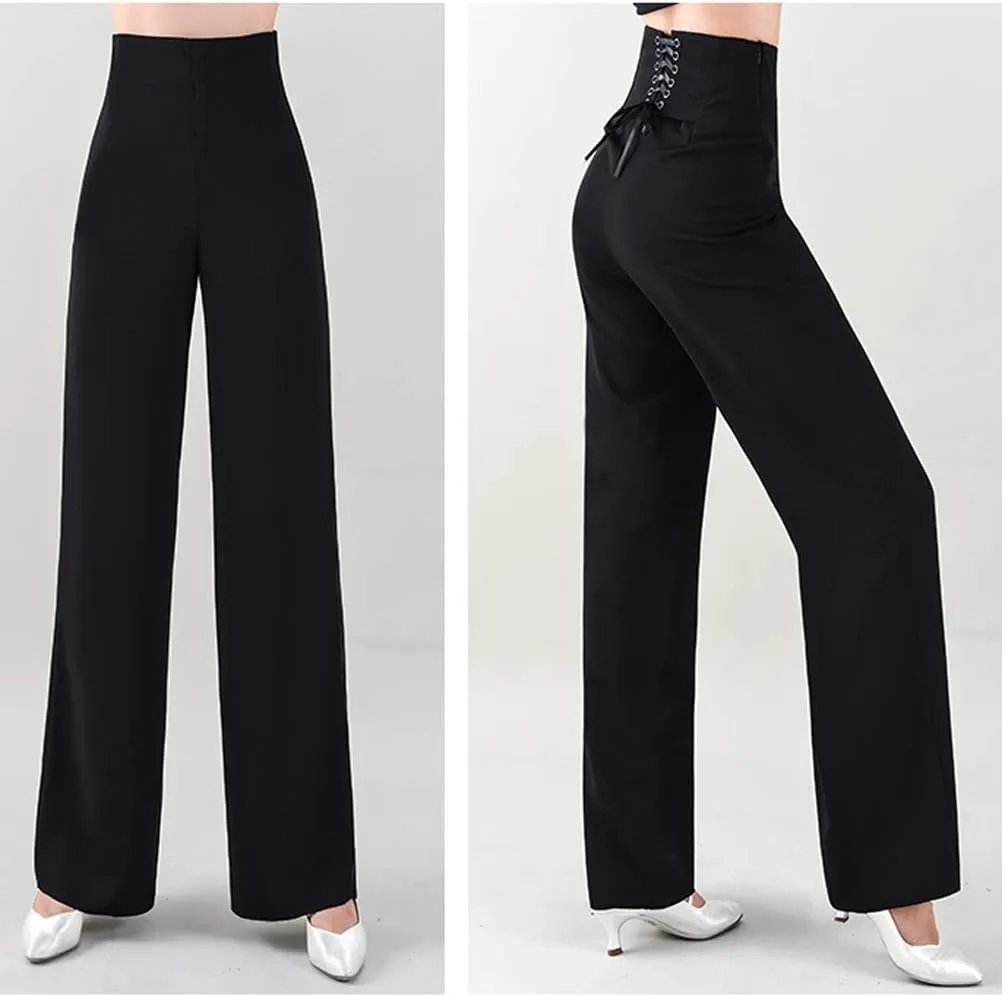 Palazzo Pants for Women Dressy Wide Leg Black Dance Pants for Women with High Waist Suit Ballroom Latin Salsa