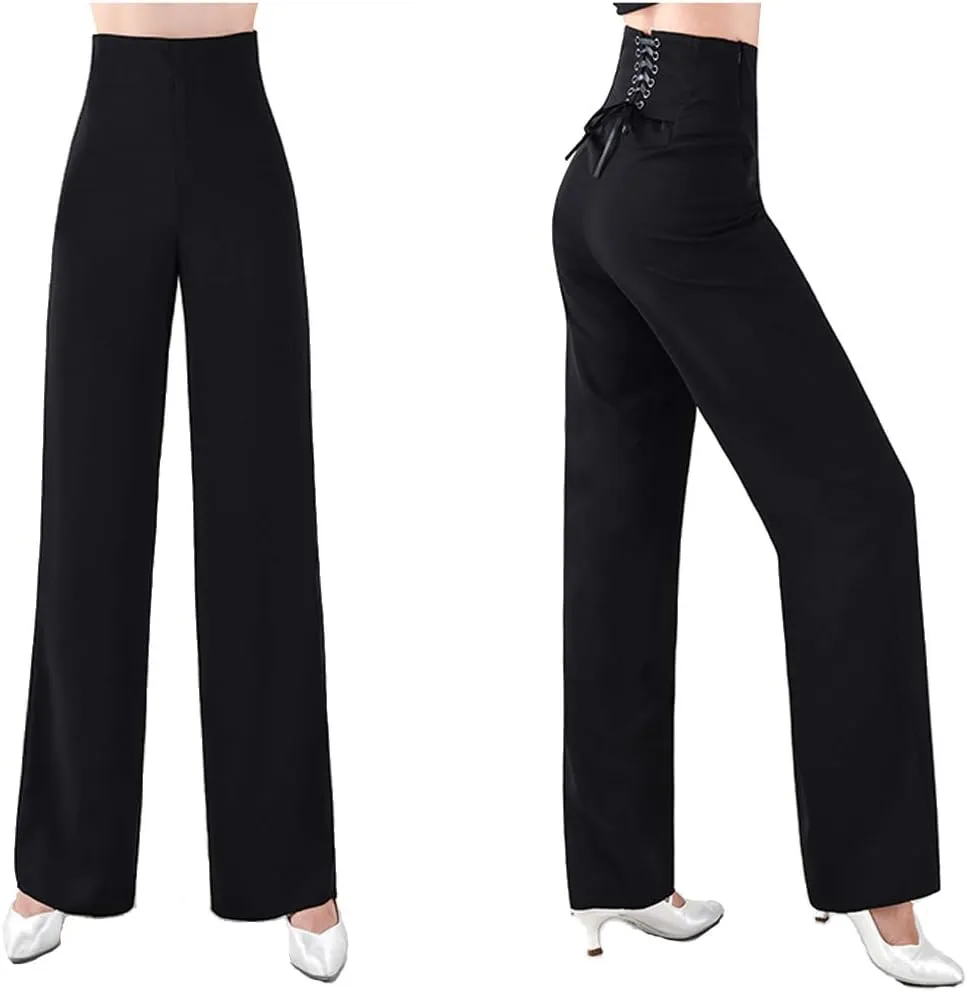 Palazzo Pants for Women Dressy Wide Leg Black Dance Pants for Women with High Waist Suit Ballroom Latin Salsa