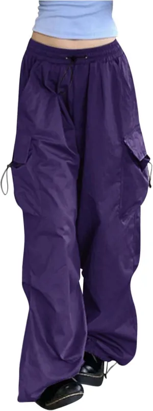 Parachute Pants for Women Drawstring Baggy Cargo Pants Y2k Trouser Low Rised Multiple Pockets Jogger Y2k