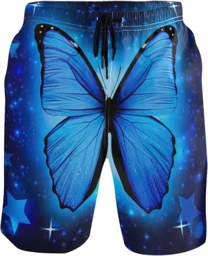 Personalized Men's Swim Trunks Funny Blue Butterfly Stars Beach Casual Shorts Quick Dry Elastic Shorts S