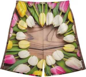 Pink Yellow Tulips Wood Boy's Lightweight Casual Shorts Summer Athletic Shorts with Pockets for Hiking Outdoor