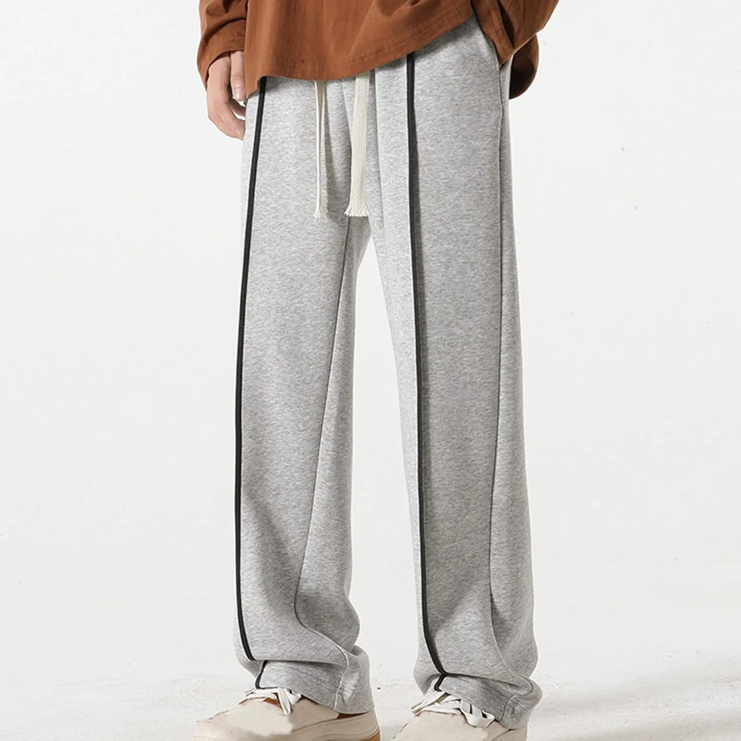 Plus Size Hip Hop Track Pants for Men Elastic Waist Drawstring Trouser with Pockets Casual Fashion Loose Sport Pant