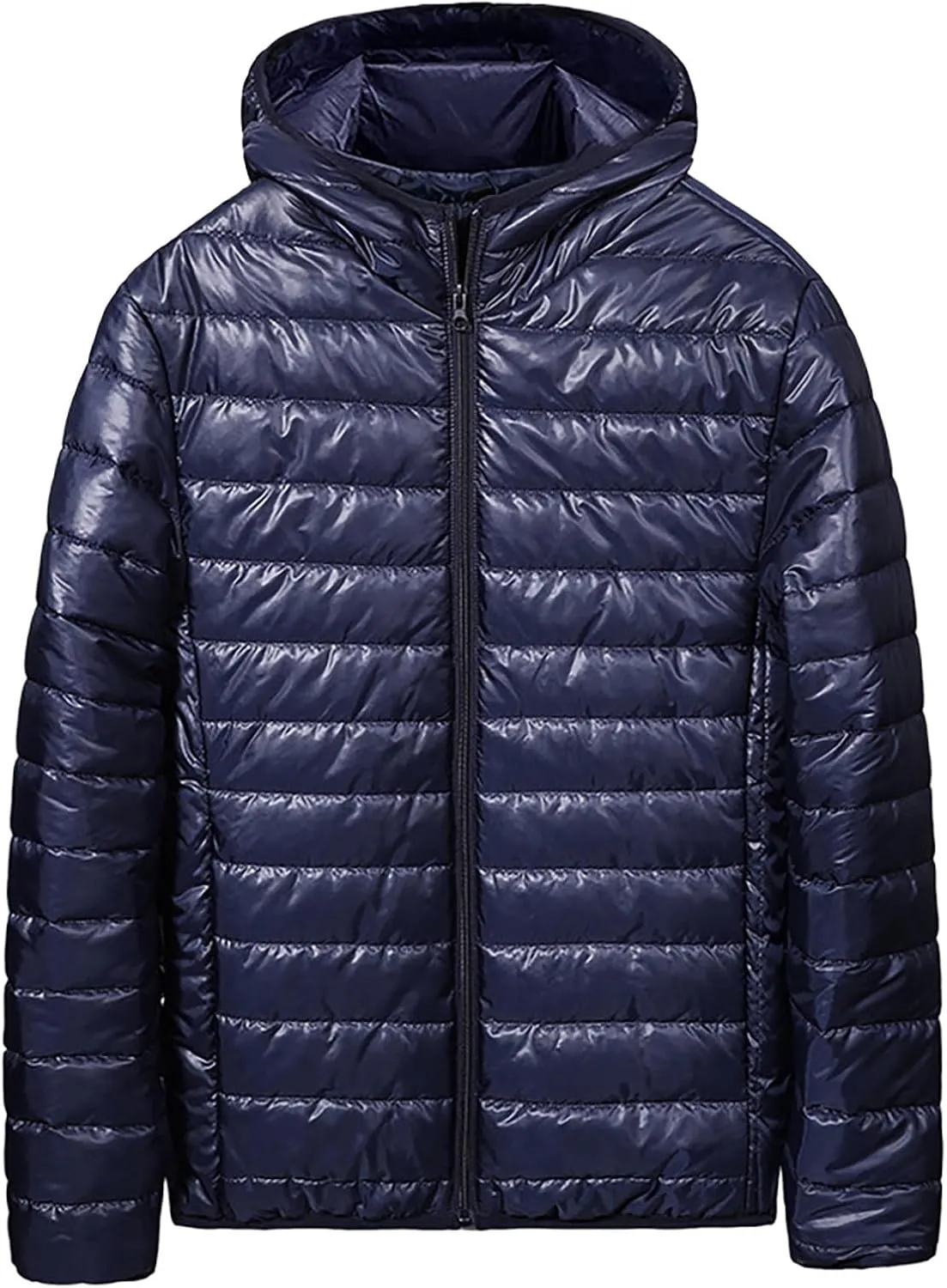 Puffer Jacket for Men Full-Zip Short Lightweight Down Jacket Winter Warm Travel Windproof Puffer Coat with Pockets