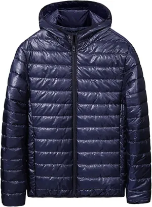 Puffer Jacket for Men Full-Zip Short Lightweight Down Jacket Winter Warm Travel Windproof Puffer Coat with Pockets