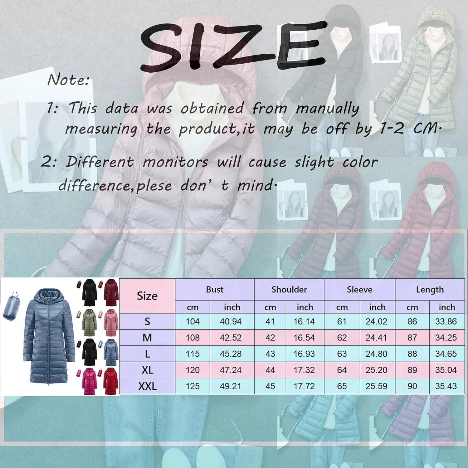 Puffer Jacket for Women Full-Zip Hoodie Down Light Insulated Mid Long Jacket Winter Warm Travel Outwear Puffer Coat