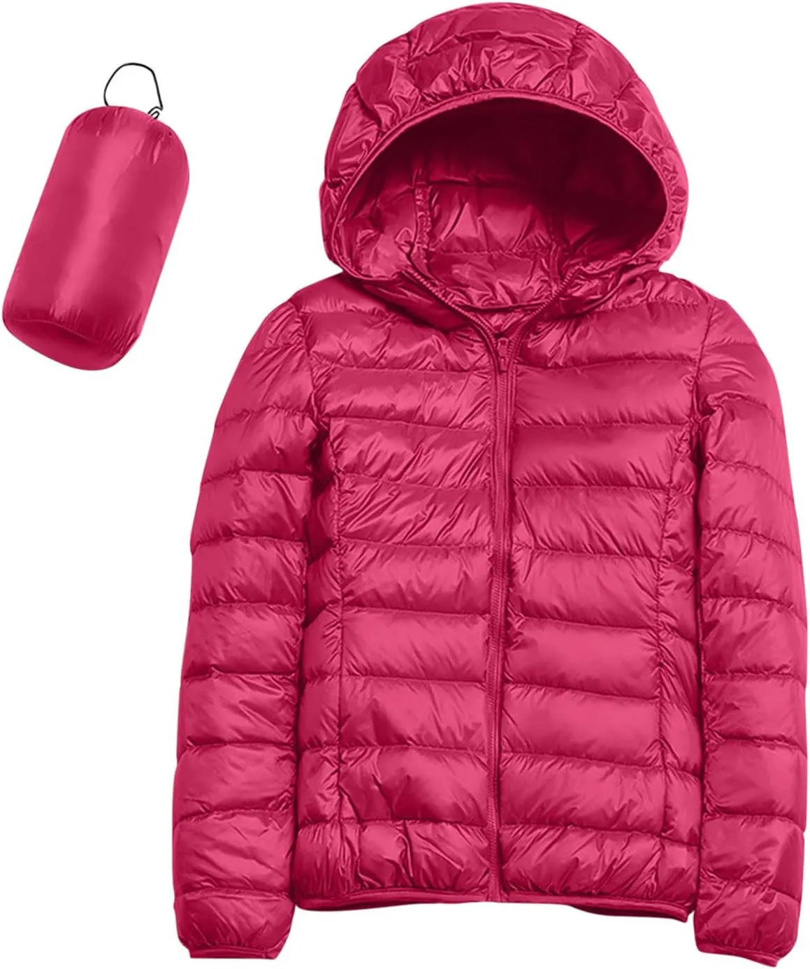 Puffer Jacket for Women Lightweight Hoodie Full Zip Down Jacket Quilted Windproof Outwear Puffer Coat with Pockets
