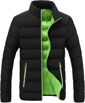 Puffer Jacket Men Fall Winter Warm Quilted Jacket Lightweight Long Sleeve Down Coat Casual Zip Up Stand Collar Outwear
