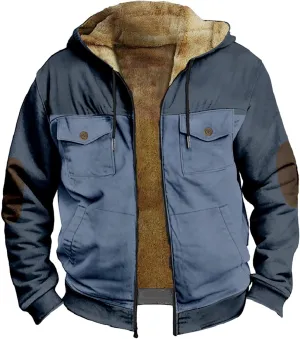 Puffer Jackets for Men Warm Fleece Hooded Sweater Thicken Cotton Coat Mens Puffer Jackets Warm Puffer Jacket