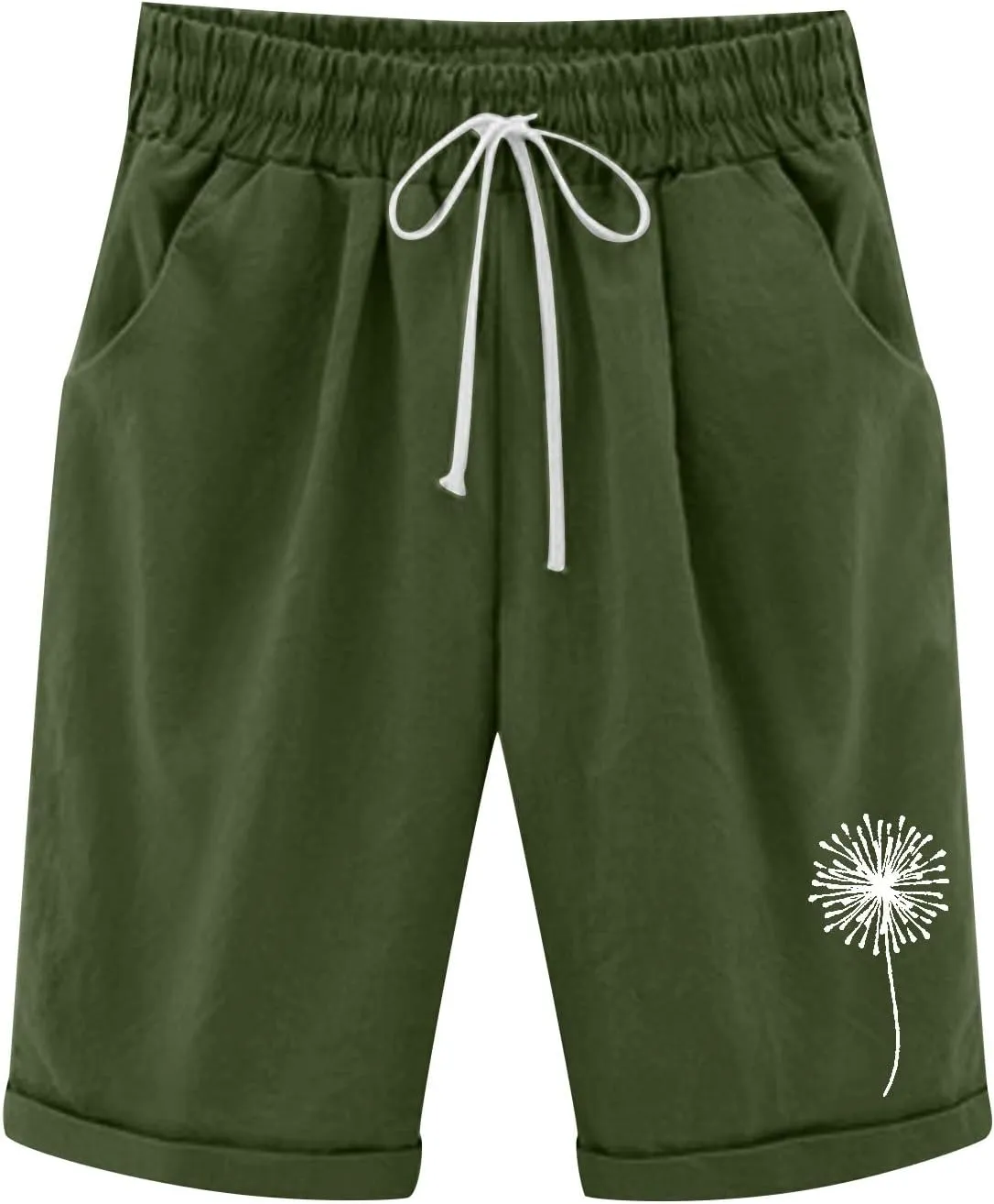 QWENTMTNTY Womens Cotton Linen Bermuda Shorts Elastic Waist Casual Summer Plus Size Shorts with Pockets Workout Beach Shorts