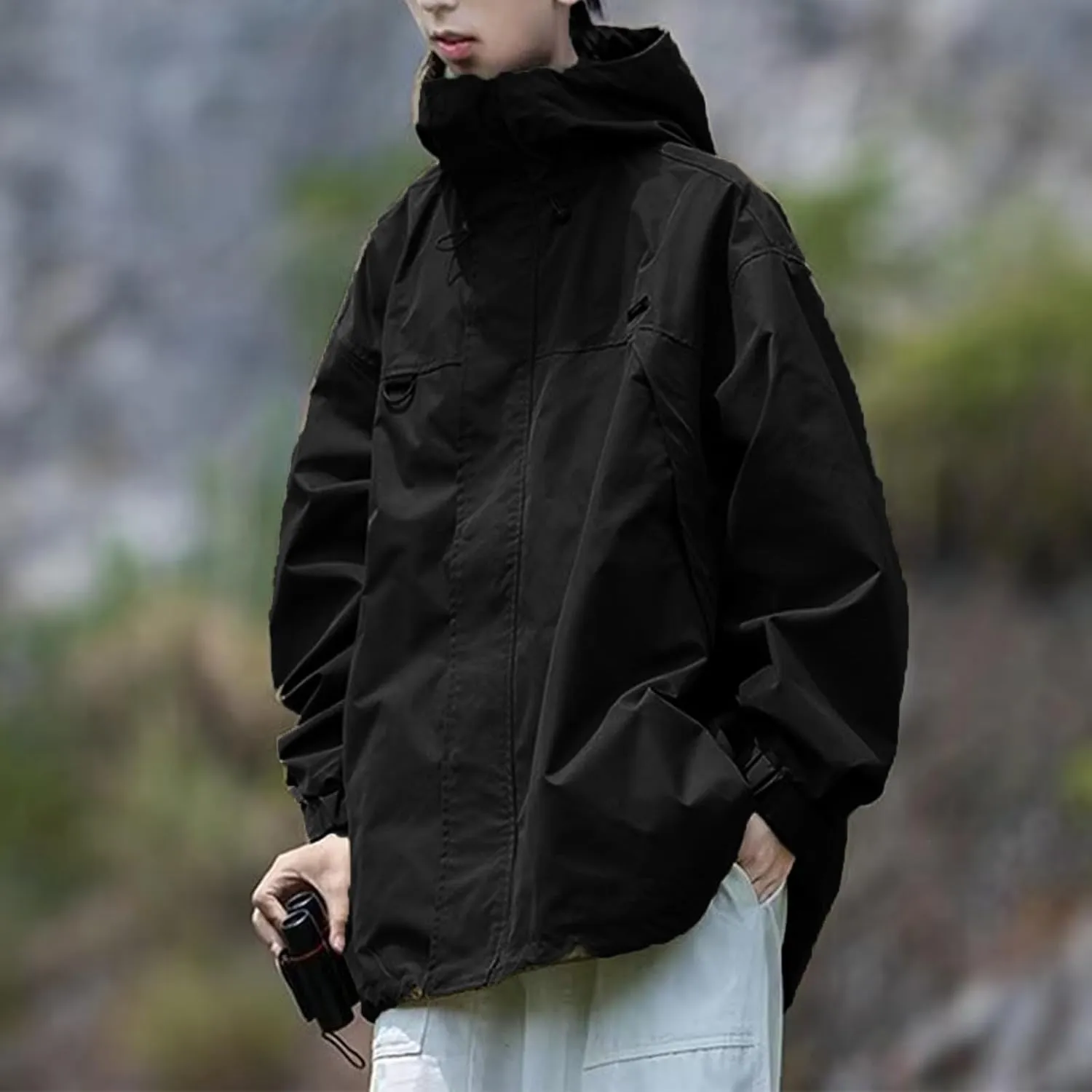 Rain Jacket Men Lightweight Waterproof Raincoat Outdoor Hiking Fishing Rain Gear Oversized Hiking Travel Windbreakers