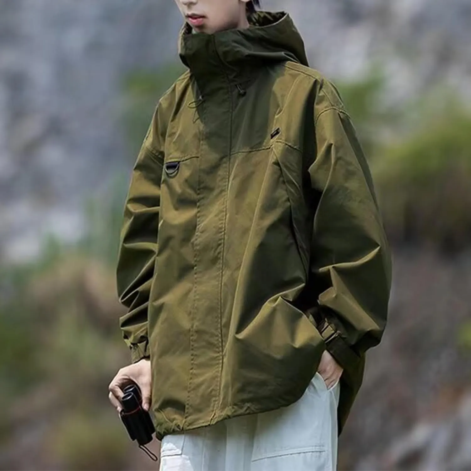 Rain Jacket Men Lightweight Waterproof Raincoat Outdoor Hiking Fishing Rain Gear Oversized Hiking Travel Windbreakers