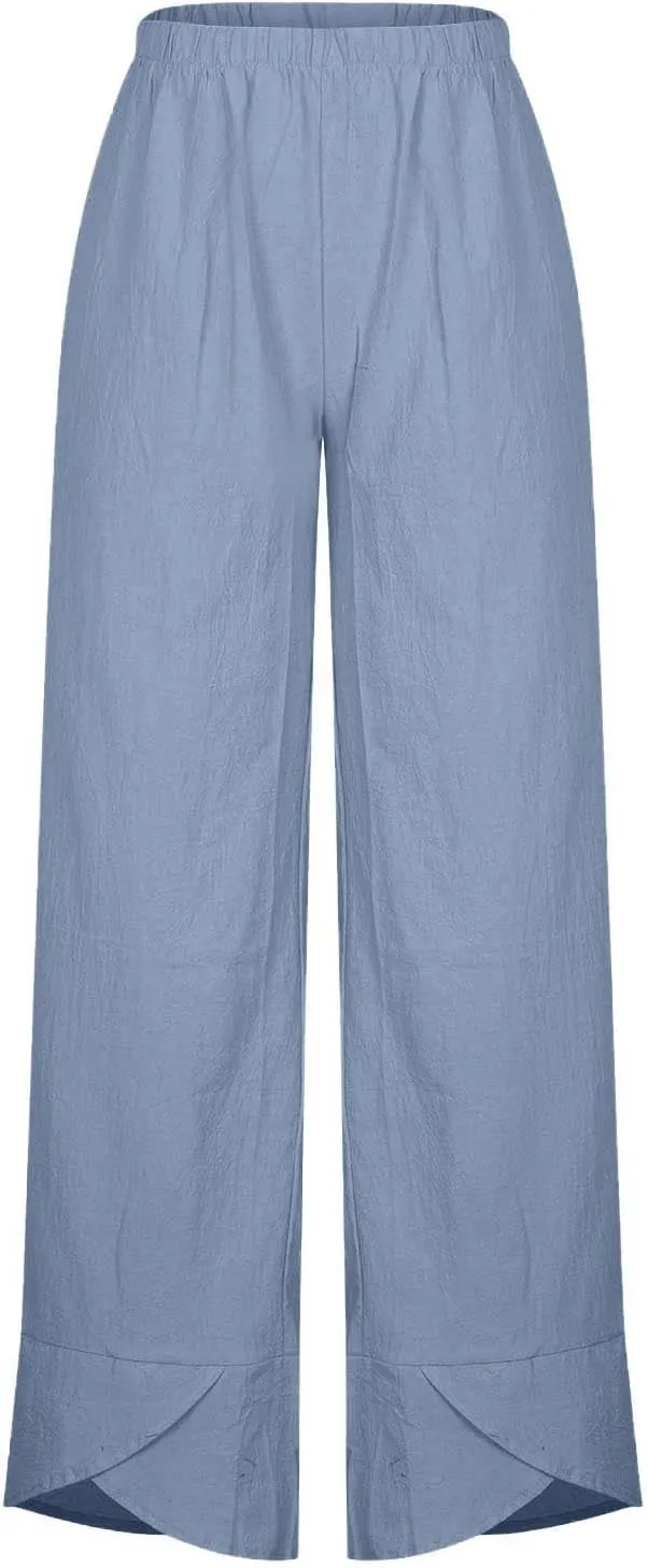 Ruziyoog Capri Pants for Women Casual Summer Cotton Linen Wide Leg Capris Elastic Waist Palazzo Cropped Comfy Baggy Trousers