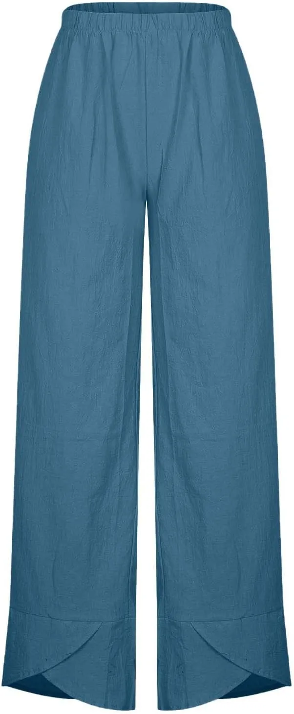 Ruziyoog Capri Pants for Women Casual Summer Cotton Linen Wide Leg Capris Elastic Waist Palazzo Cropped Comfy Baggy Trousers