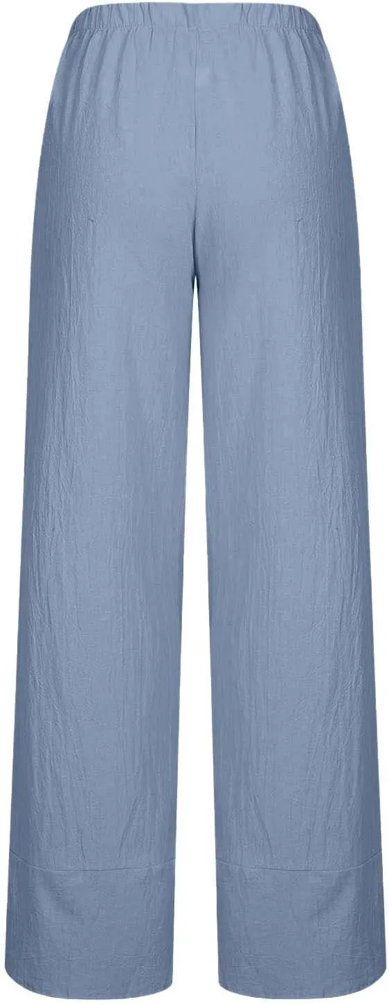Ruziyoog Capri Pants for Women Casual Summer Cotton Linen Wide Leg Capris Elastic Waist Palazzo Cropped Comfy Baggy Trousers