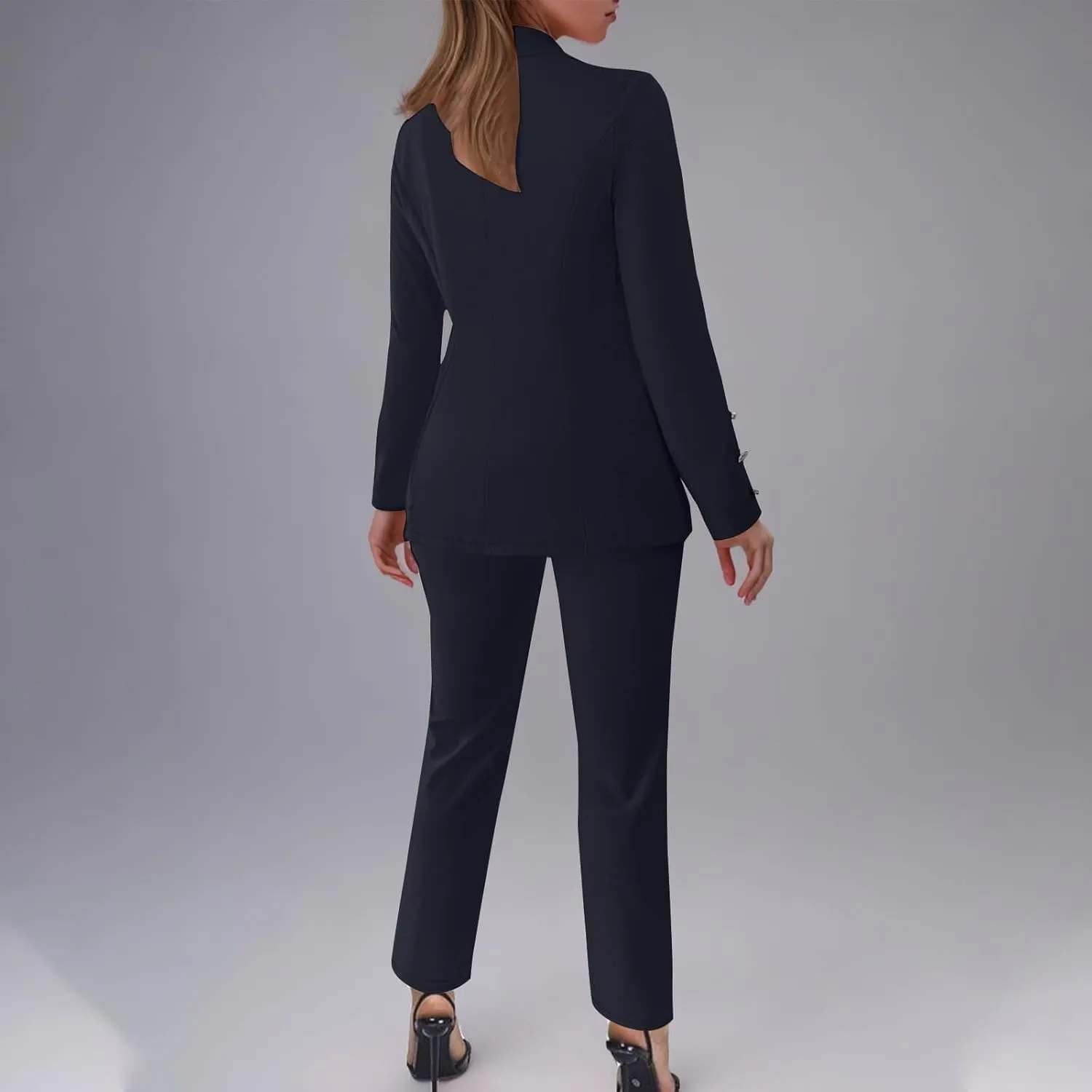 SACFOF Womens 2 Piece Blazer Set Long Sleeve Blazer and Pencil Pants Work Office Suit Set Business Casual Outfits