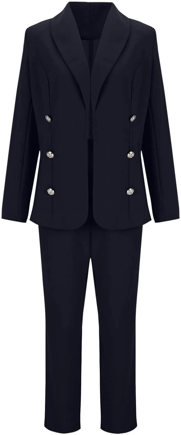 SACFOF Womens 2 Piece Blazer Set Long Sleeve Blazer and Pencil Pants Work Office Suit Set Business Casual Outfits