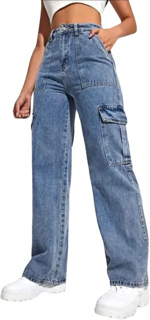 sdbrld Cargo Pants Women Adjustable Waist Long Women High Waisted Cargo Pants Wide Leg Casual Pants Trousers with Pockets