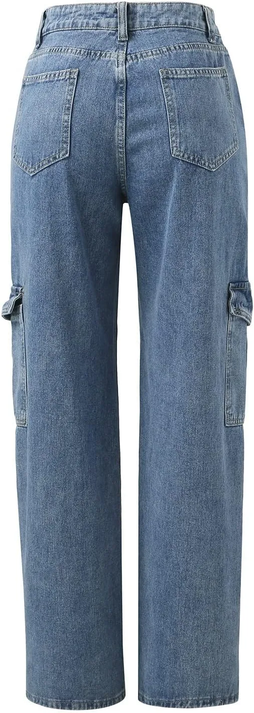sdbrld Cargo Pants Women Adjustable Waist Long Women High Waisted Cargo Pants Wide Leg Casual Pants Trousers with Pockets