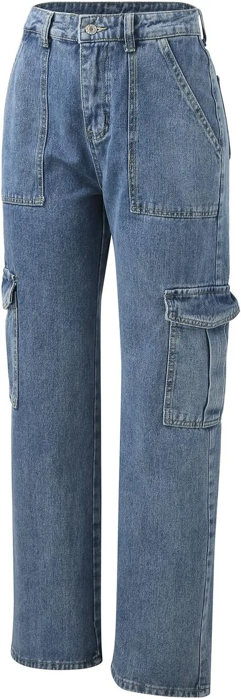 sdbrld Cargo Pants Women Adjustable Waist Long Women High Waisted Cargo Pants Wide Leg Casual Pants Trousers with Pockets