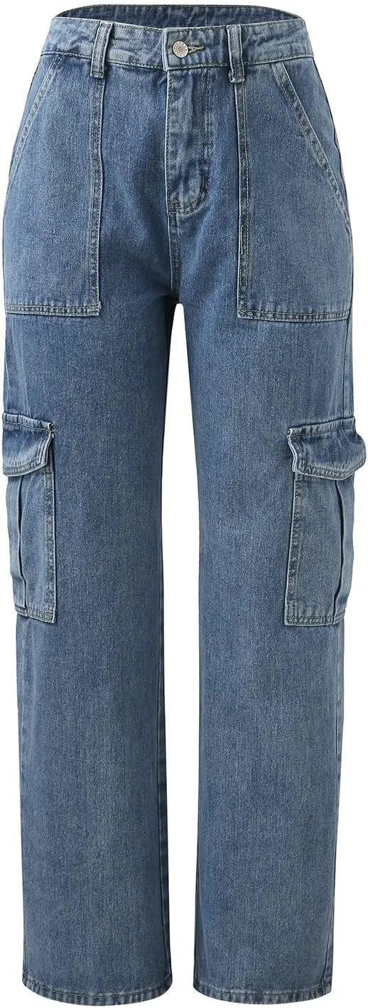 sdbrld Cargo Pants Women Adjustable Waist Long Women High Waisted Cargo Pants Wide Leg Casual Pants Trousers with Pockets