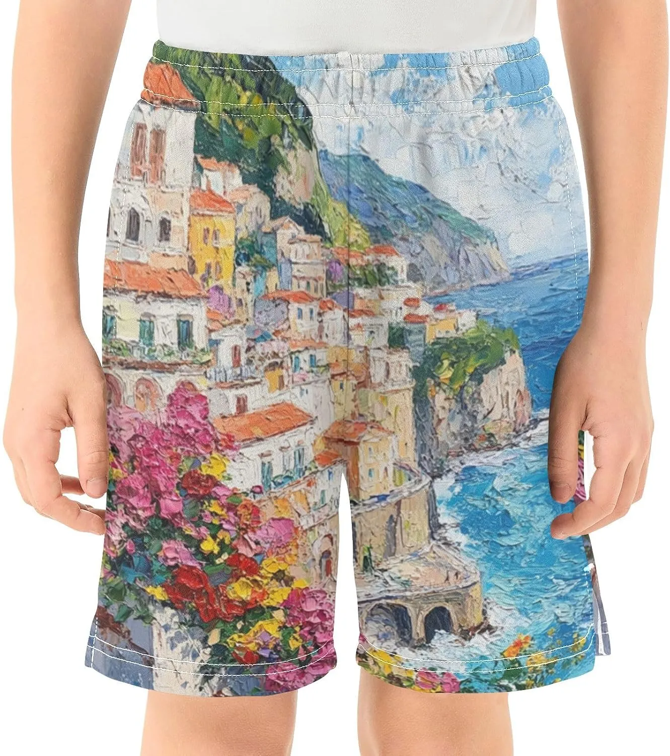 Sea Coast Flowers Boy's Lightweight Casual Shorts Athletic Summer Shorts with Pockets for Hiking Camping Outdoor