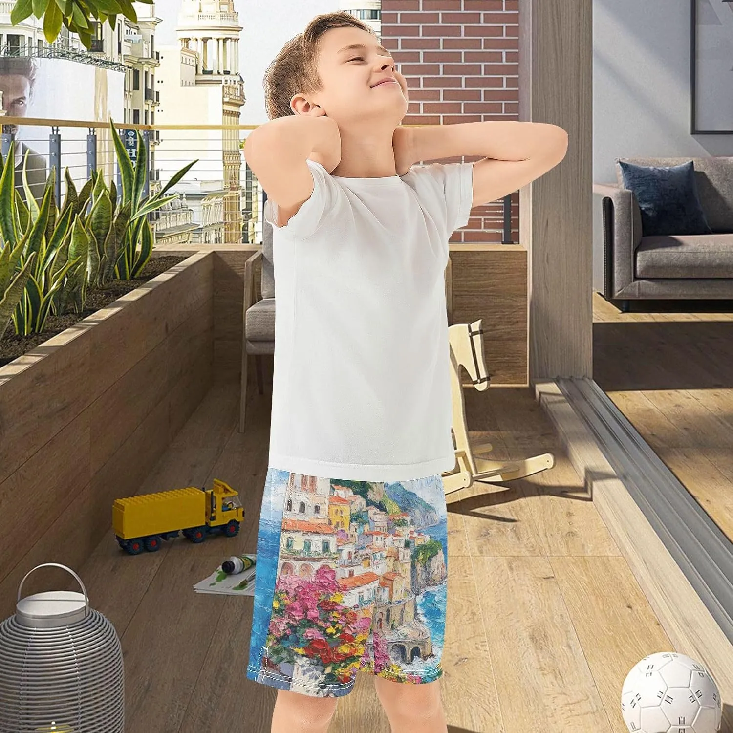 Sea Coast Flowers Boy's Lightweight Casual Shorts Athletic Summer Shorts with Pockets for Hiking Camping Outdoor
