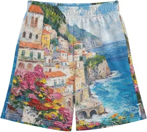 Sea Coast Flowers Boy's Lightweight Casual Shorts Athletic Summer Shorts with Pockets for Hiking Camping Outdoor