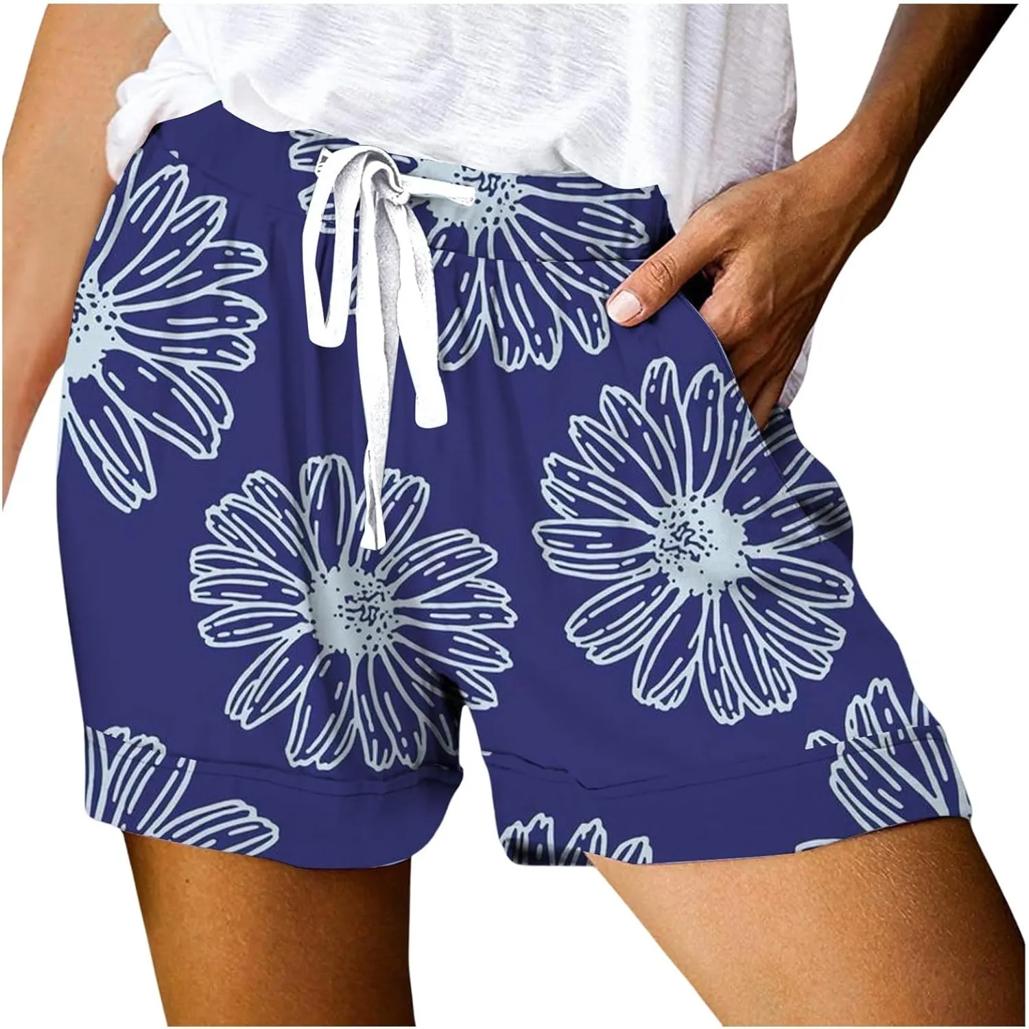 Shorts for Women Heart Print High Elastic Waisted Drawstring Comfy Shorts Lightweight Casual Summer Beach Shorts with Pocket