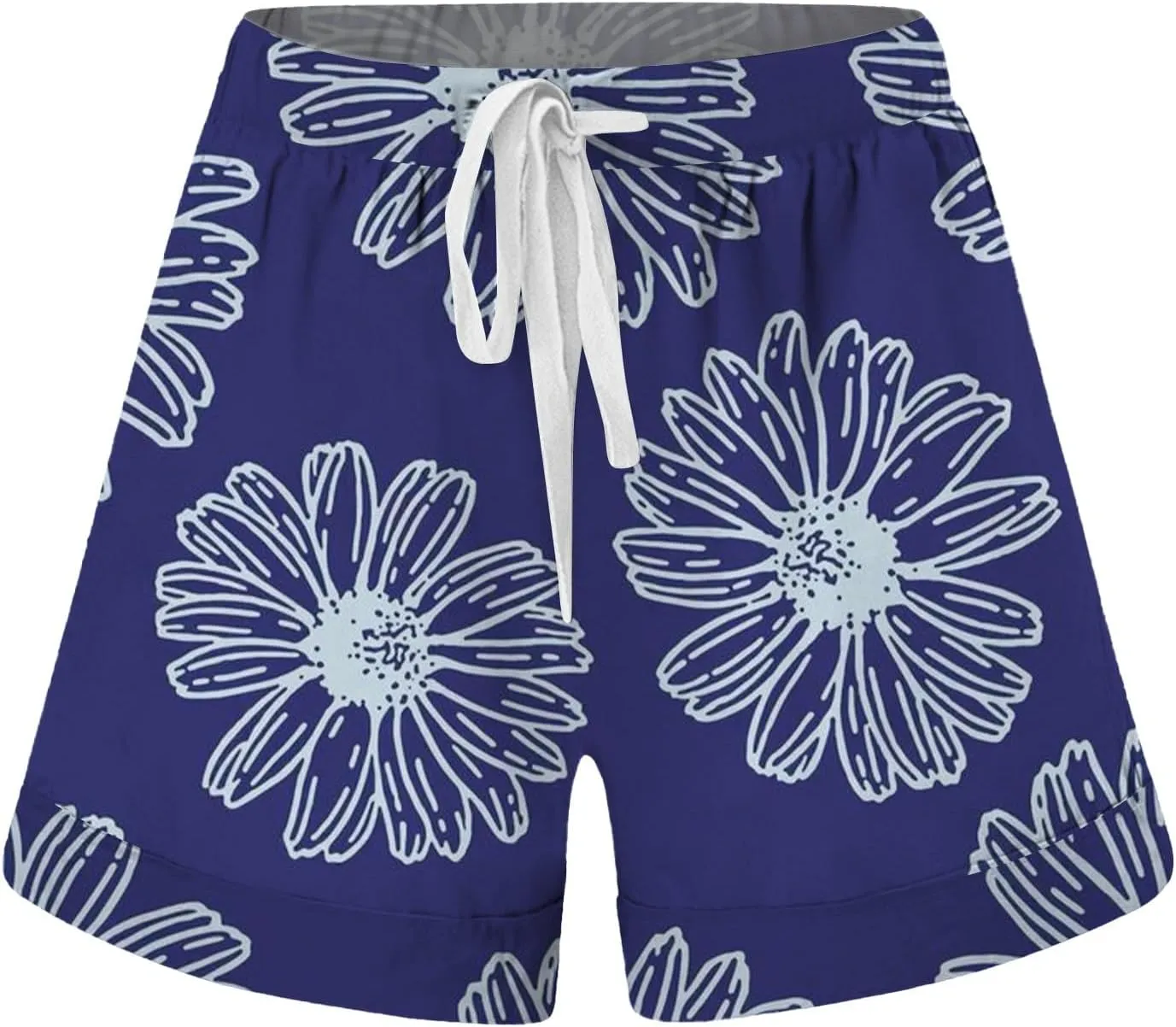 Shorts for Women Heart Print High Elastic Waisted Drawstring Comfy Shorts Lightweight Casual Summer Beach Shorts with Pocket