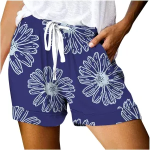 Shorts for Women Heart Print High Elastic Waisted Drawstring Comfy Shorts Lightweight Casual Summer Beach Shorts with Pocket