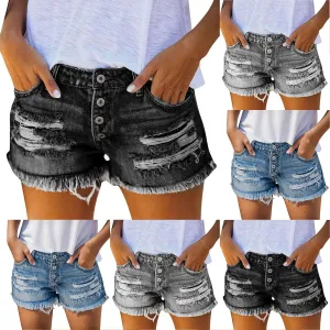 Shorts for Women Ripped Cut Off Stretchy Jean Shorts High Waisted Baggy Jorts Trendy Frayed Hem Distressed Jeans