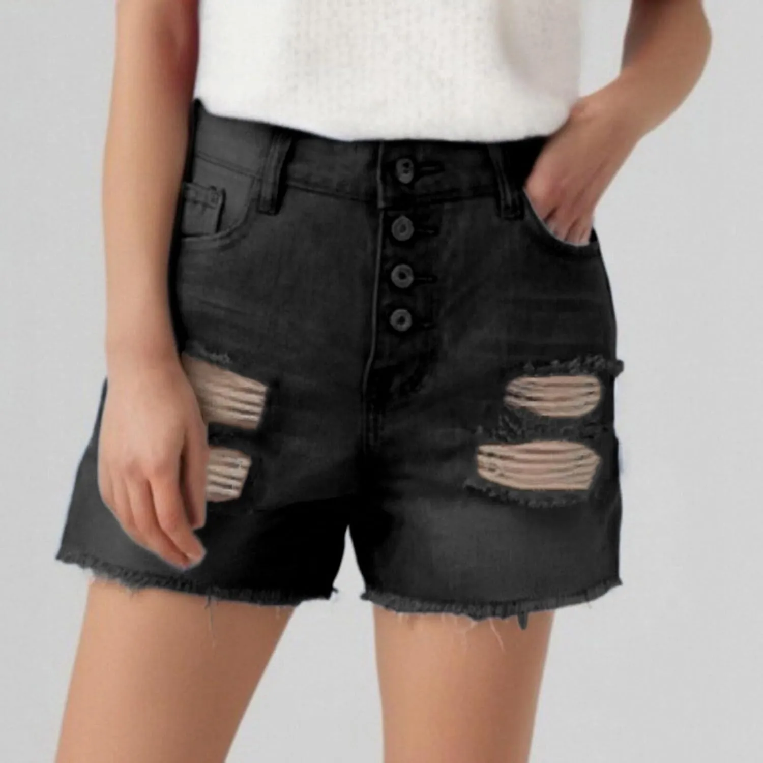 Shorts for Women Ripped Cut Off Stretchy Jean Shorts High Waisted Baggy Jorts Trendy Frayed Hem Distressed Jeans