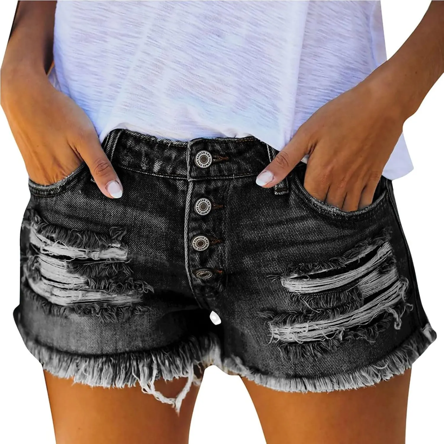 Shorts for Women Ripped Cut Off Stretchy Jean Shorts High Waisted Baggy Jorts Trendy Frayed Hem Distressed Jeans