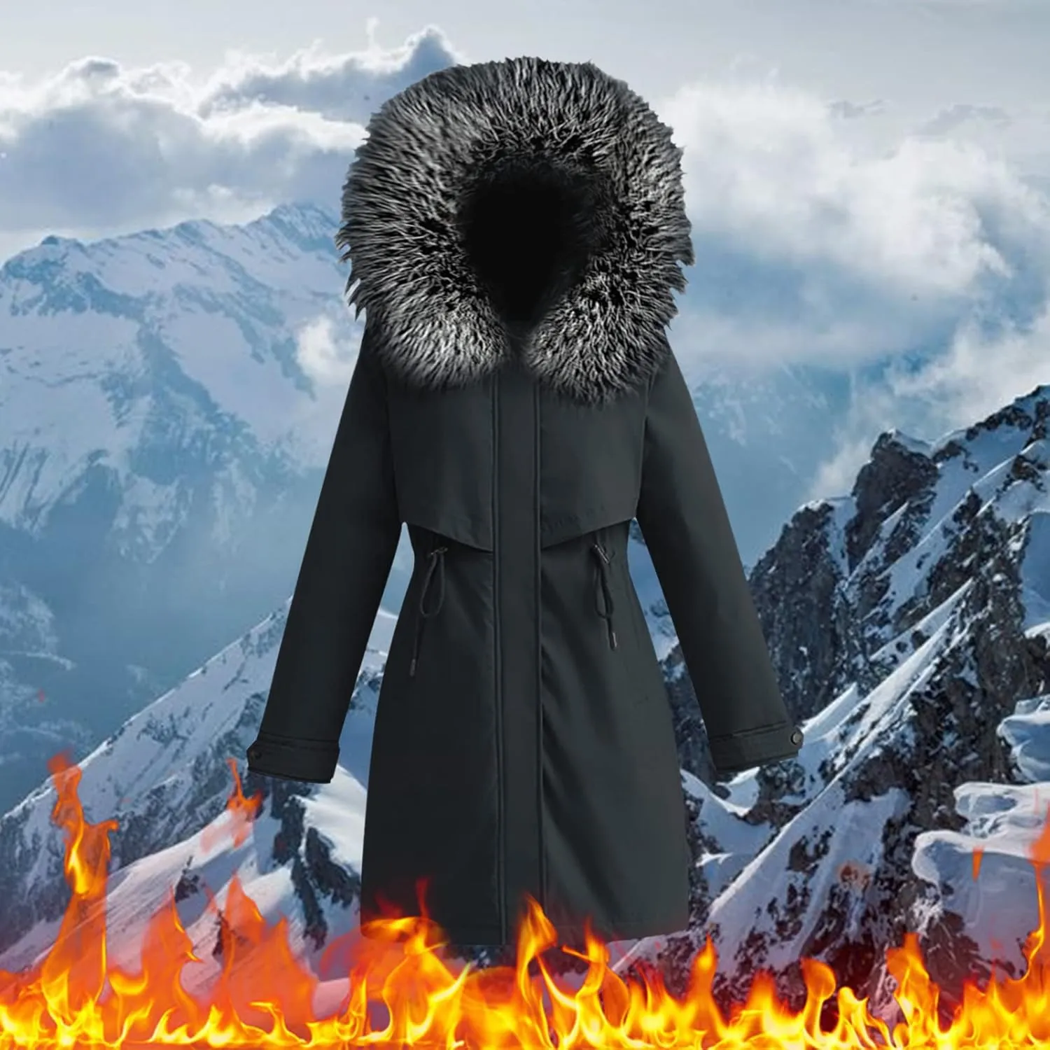 Ski Jackets for Women Winter Down Coats with Hood Tunic Drawstring Thicken Puffer Parkas Mid Long Jacket Anoraks