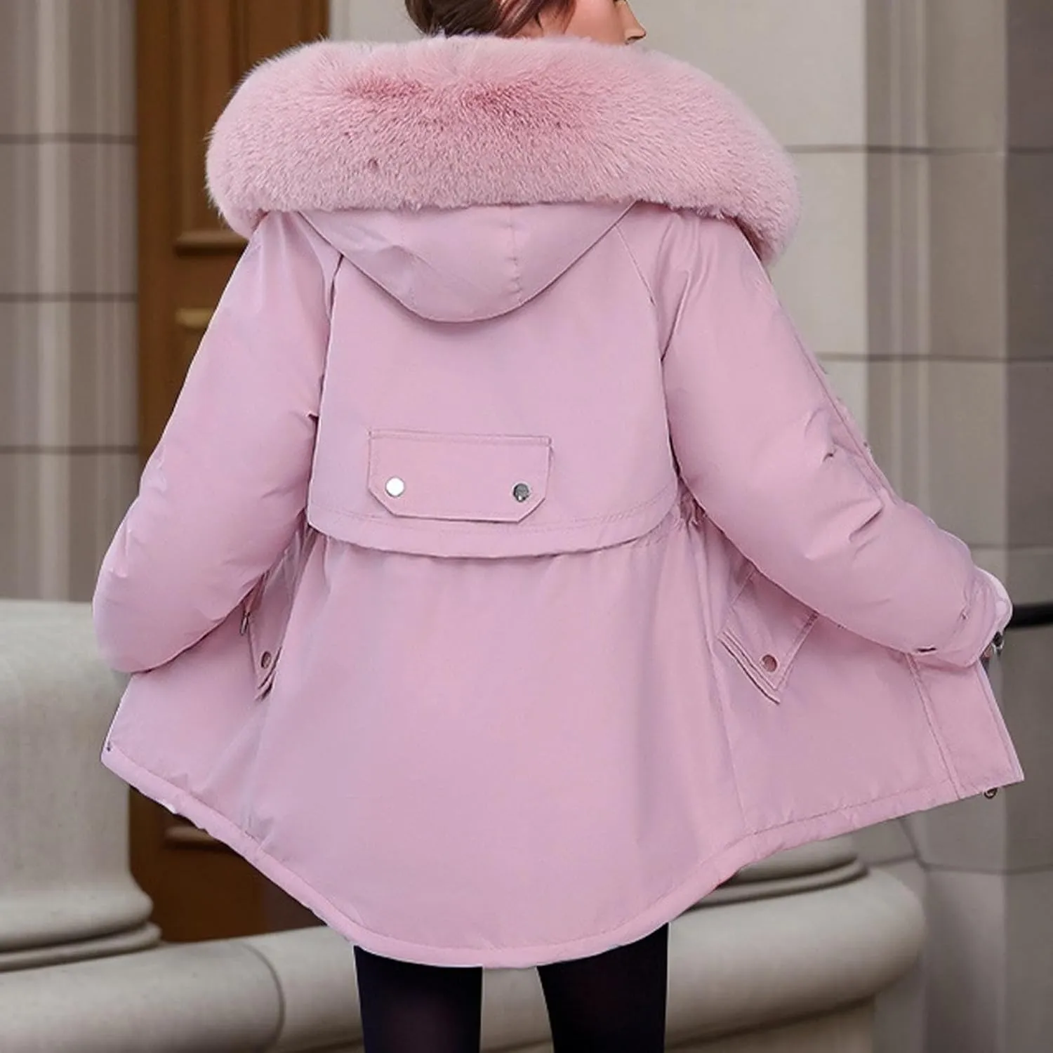 SMIDOW Womens Winter Parkas With Faux Fur Hoods Ladies Winter Fashion Puffer Coat Zip Up Quilted Thicken Jacket Outerwear