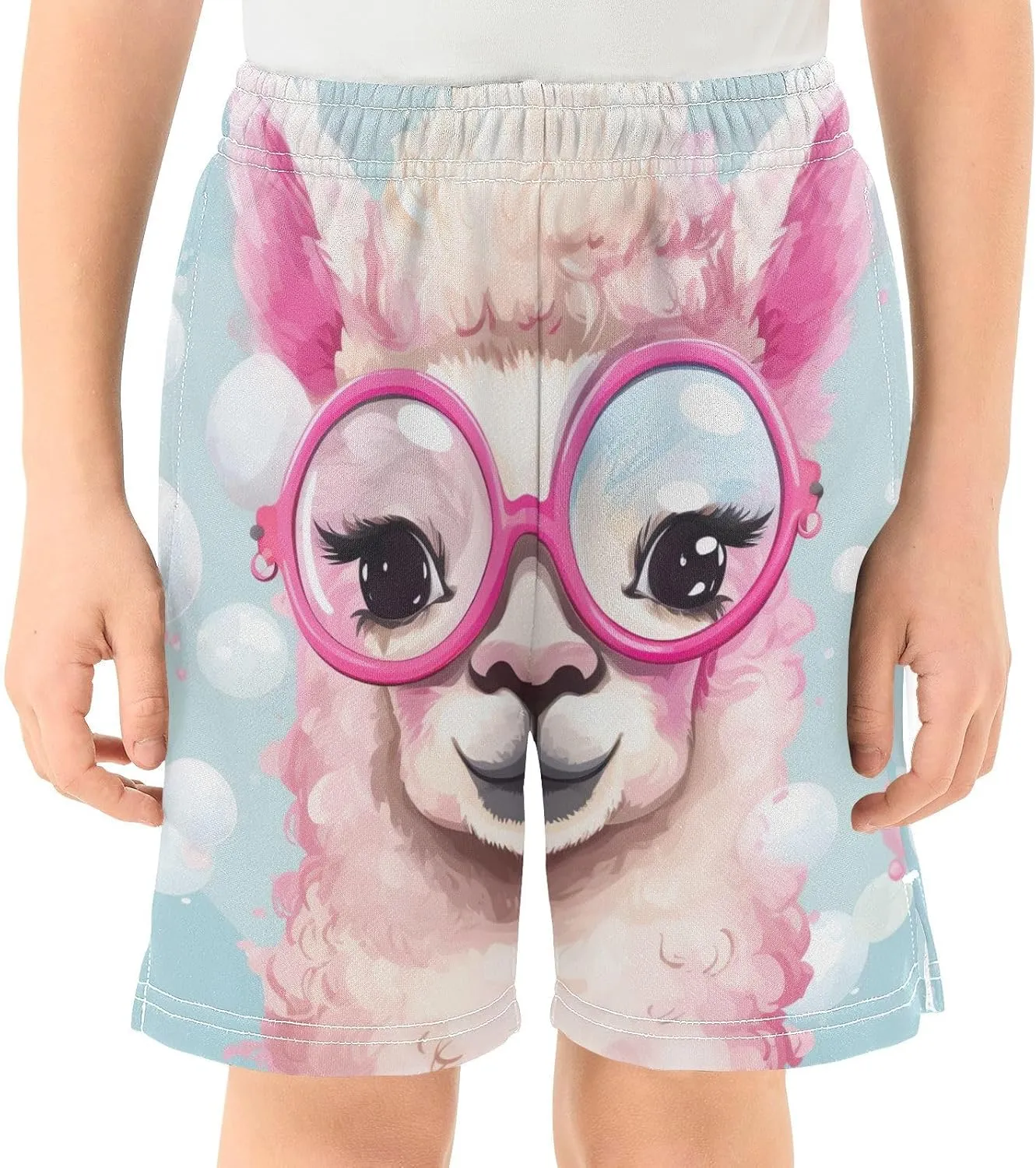 SPRIPORT Alpaca Sheeps Boy's Lightweight Casual Shorts Summer Athletic Shorts with Pockets for Camping Hiking Outdoor
