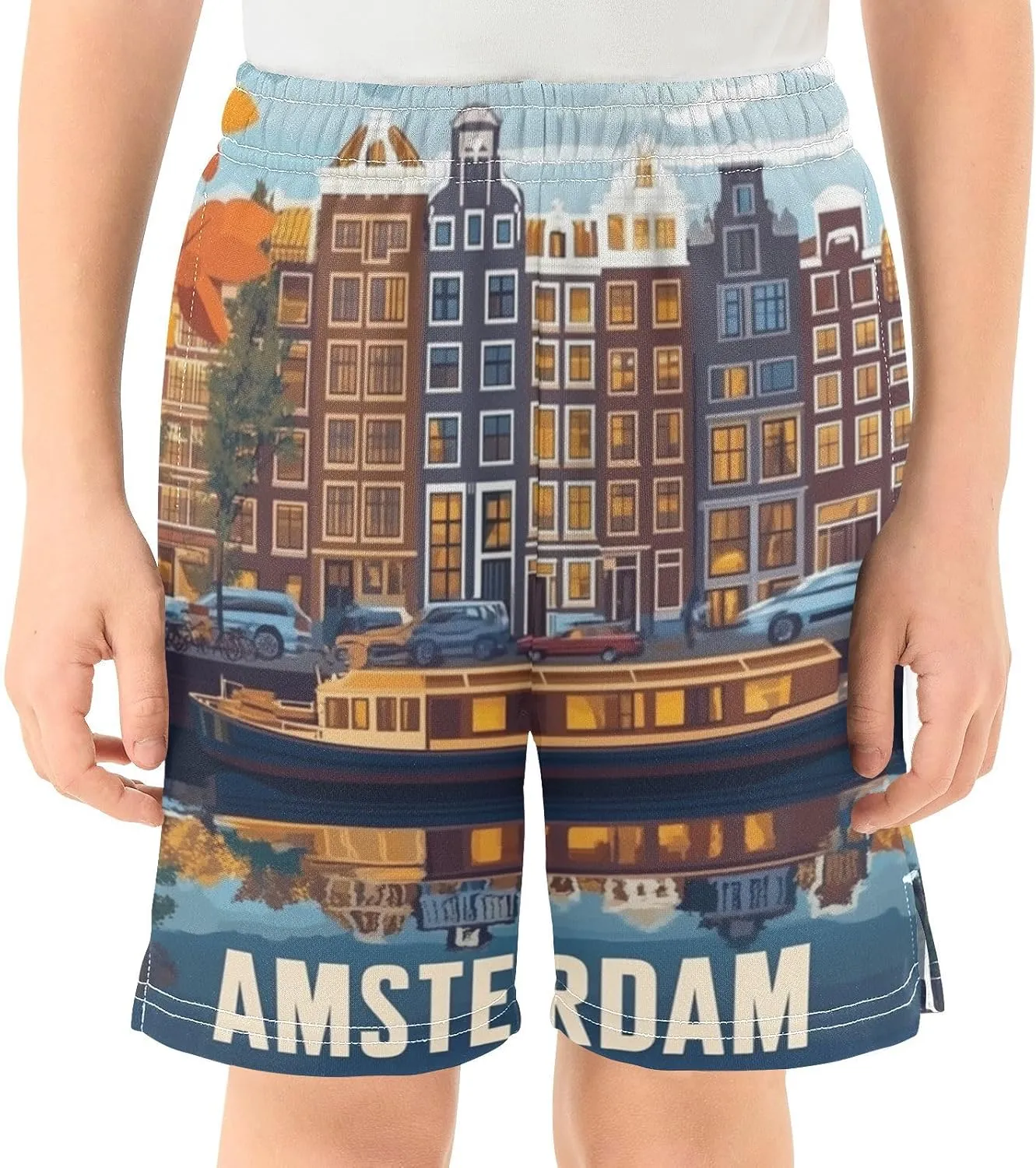 SPRIPORT Amsterdam Canal Boy's Lightweight Casual Shorts Summer Athletic Shorts with Pockets for Outdoor Hiking Camping