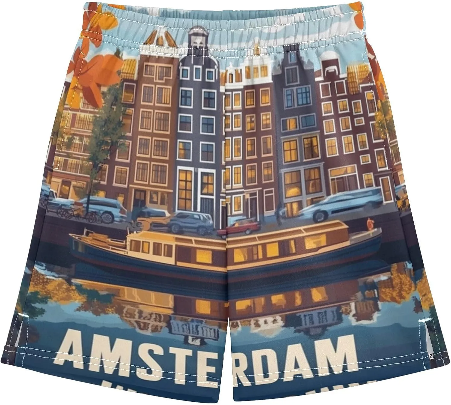 SPRIPORT Amsterdam Canal Boy's Lightweight Casual Shorts Summer Athletic Shorts with Pockets for Outdoor Hiking Camping