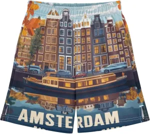 SPRIPORT Amsterdam Canal Boy's Lightweight Casual Shorts Summer Athletic Shorts with Pockets for Outdoor Hiking Camping