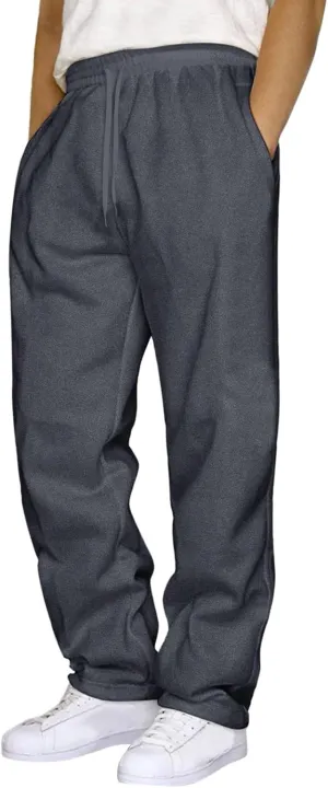 Straight Leg Sweatpants for Men Solid Casual Drawstring Elastic Waist Pants Loose Fit Comfort Trousers with Pockets