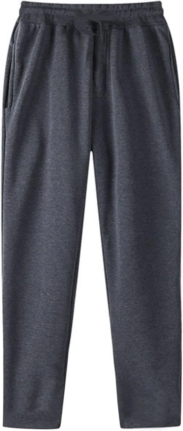 Straight Leg Sweatpants for Men Solid Casual Drawstring Elastic Waist Pants Loose Fit Comfort Trousers with Pockets