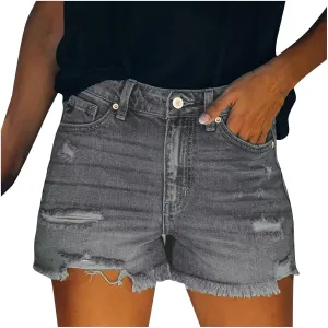 Stretchy Jean Shorts for Women 2025 Trendy Solid Color Ripped Distressed Denim Short Baggy Dressy Casual Womens Jorts