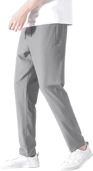 Sweatpants for Men Slim Fit Ice Silk Quick Drying Hiking Pants Lightweight Drawstring Waist Loose Straight Trousers