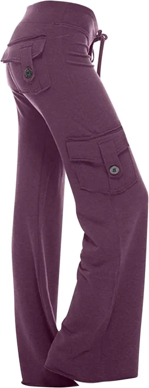 Sweatpants for Women Wide Leg Cargo Pants High Rise Yoga Leggings with Pockets Plus Size Y2K Drawstring Straight Leg Pants