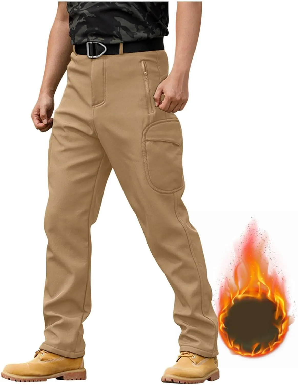 Tactical Pants for Men Waterproof Hiking Fleece Lined Pants with Multi Pockets Outdoor Flex Camo Cargo Pants
